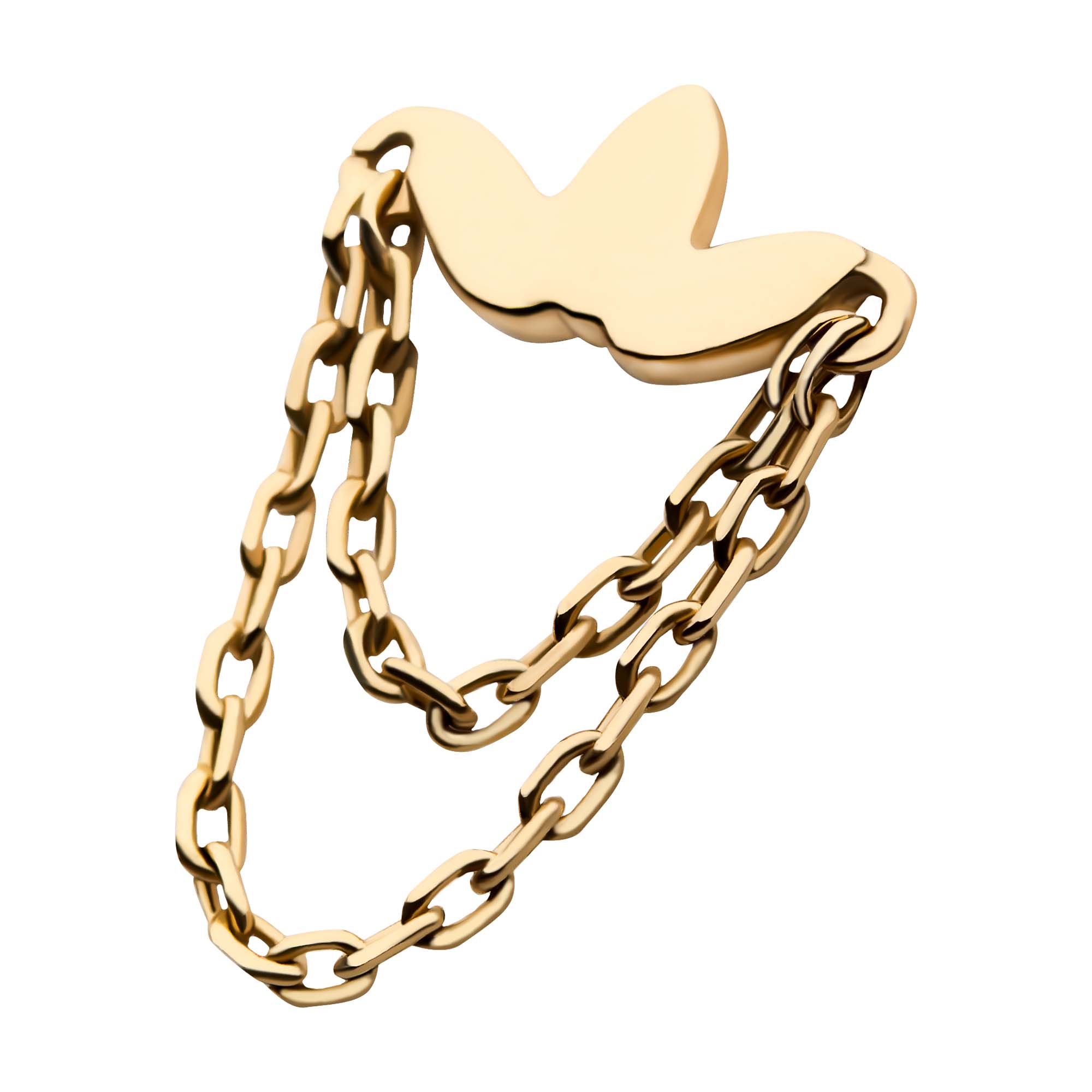 14kt Yellow Gold Threadless Flower Top Dual Dangling Chains