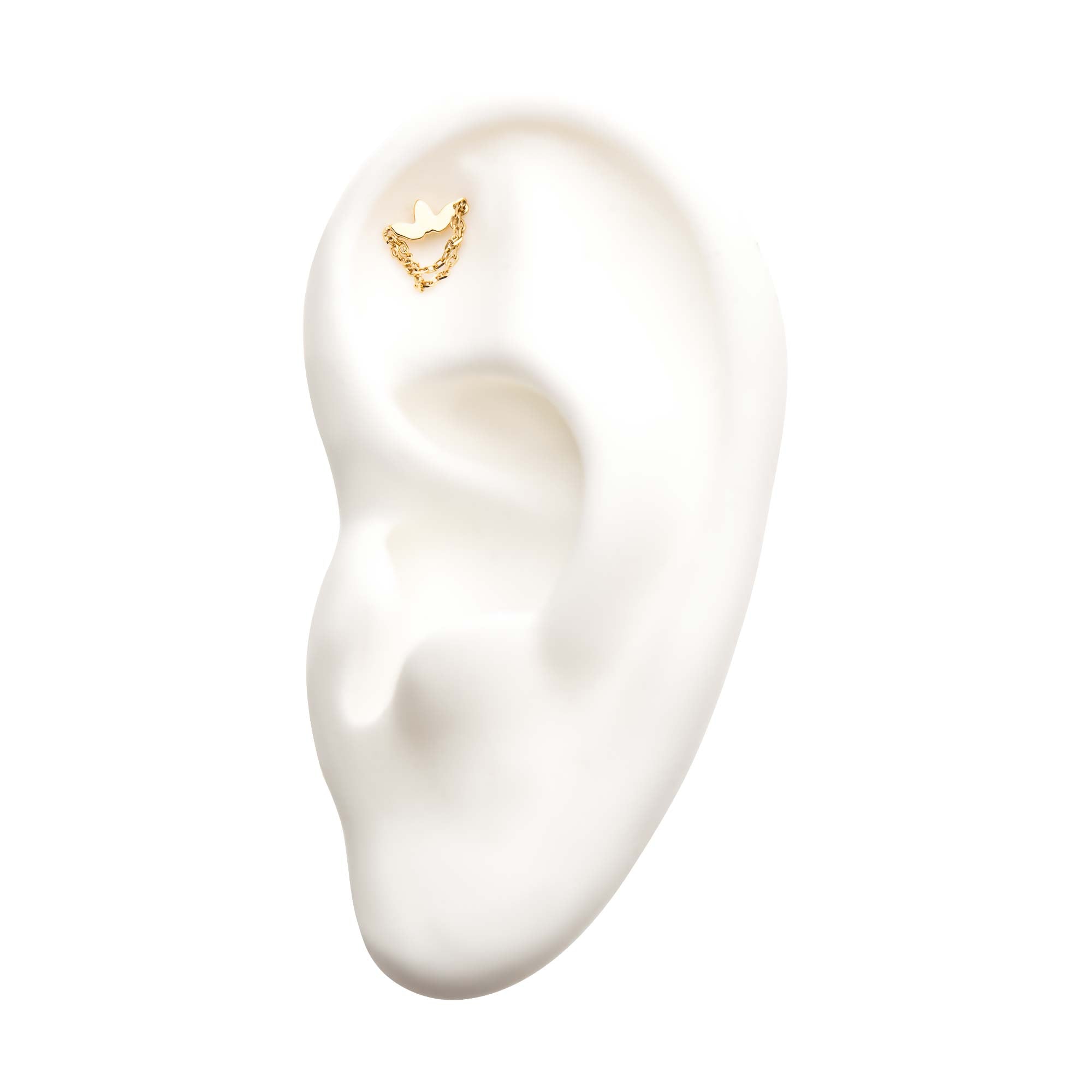 14kt Yellow Gold Threadless Flower Top Dual Dangling Chains