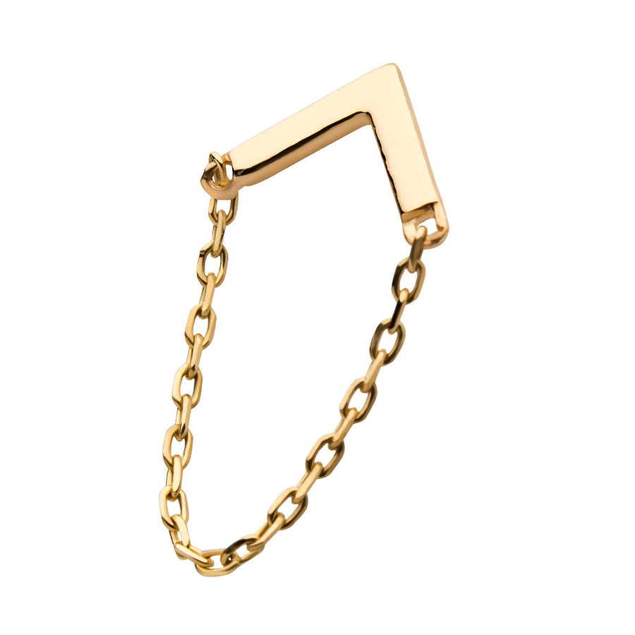 14Kt Yellow Gold Threadless Arrow Top with Dangling Chain