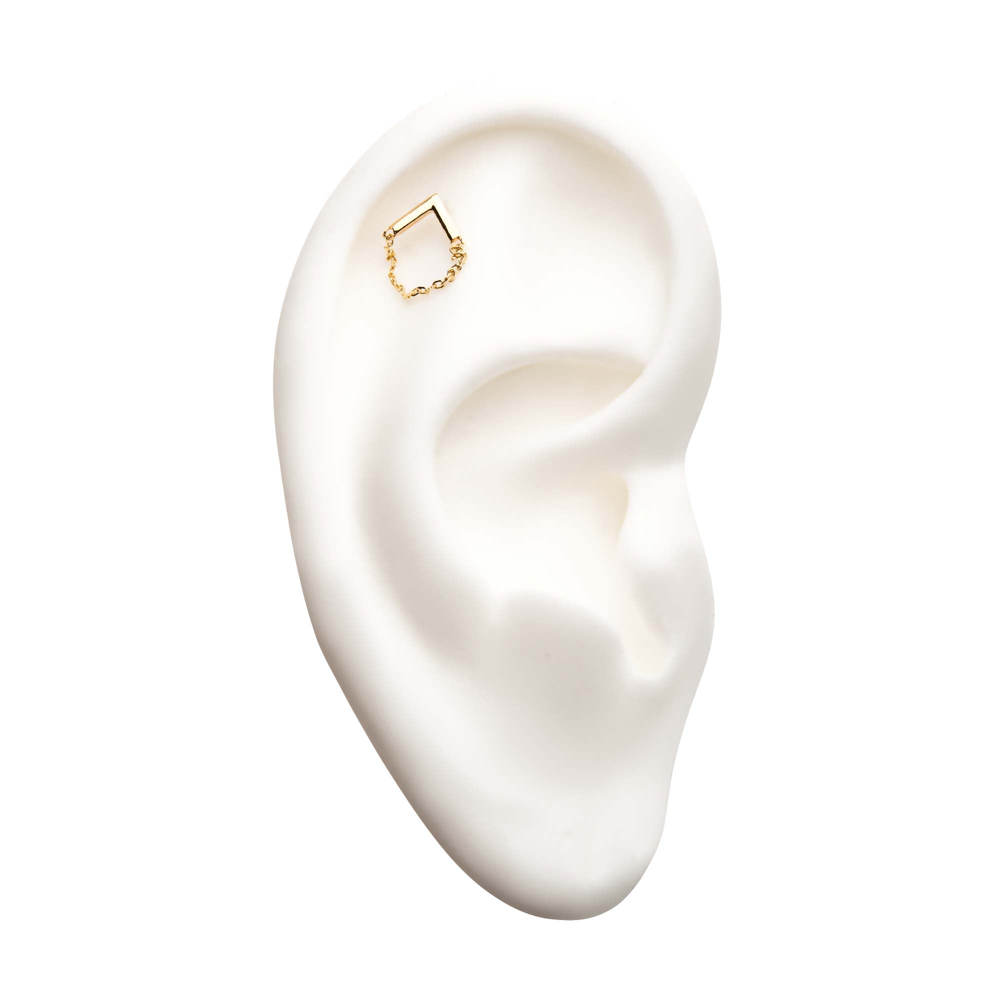 14Kt Yellow Gold Threadless Arrow Top with Dangling Chain