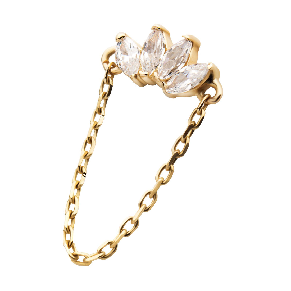 14kt Yellow Gold Threadless Prong Set Clear CZ Marquise Top with Dangling Chain