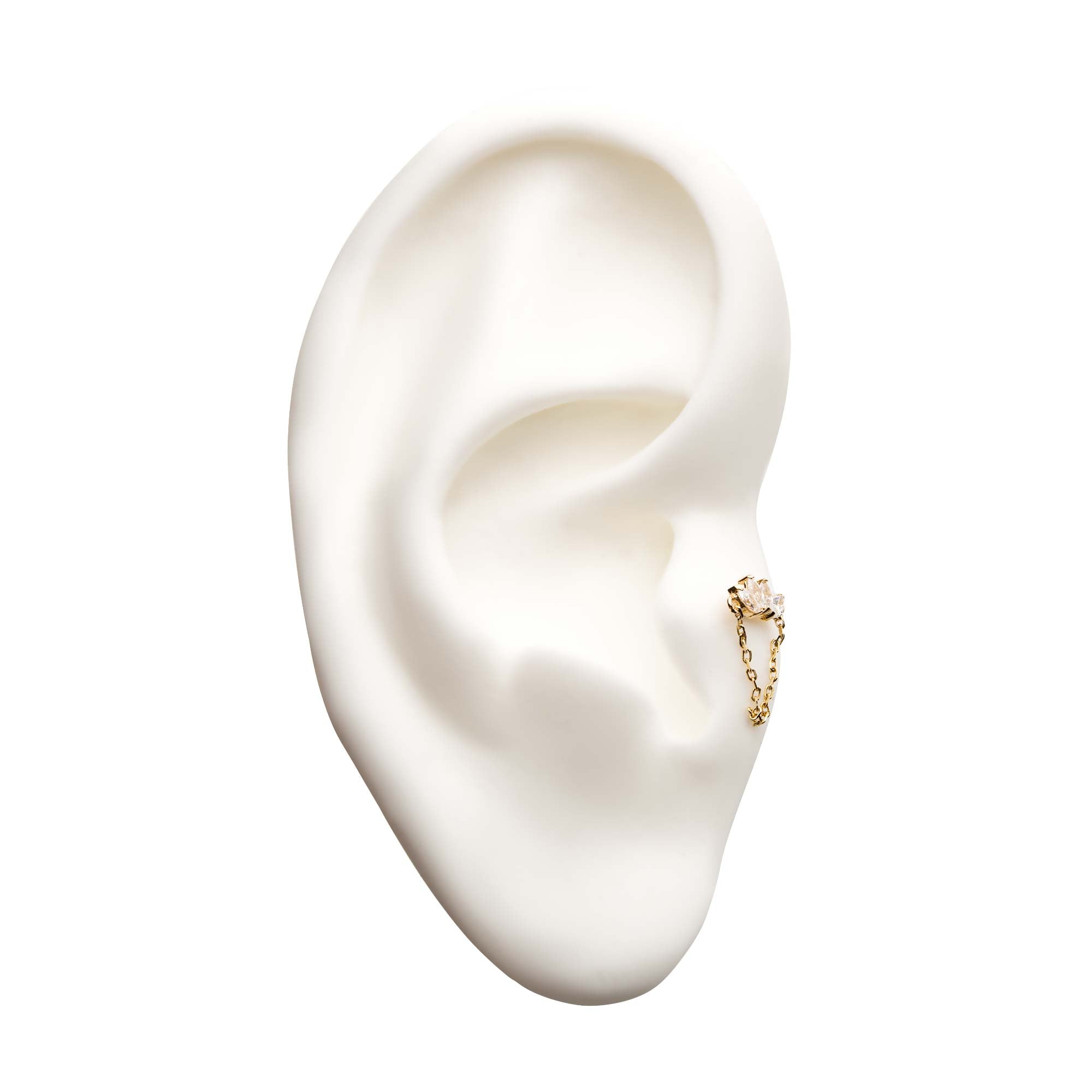 14kt Yellow Gold Threadless Prong Set Clear CZ Marquise Top with Dangling Chain