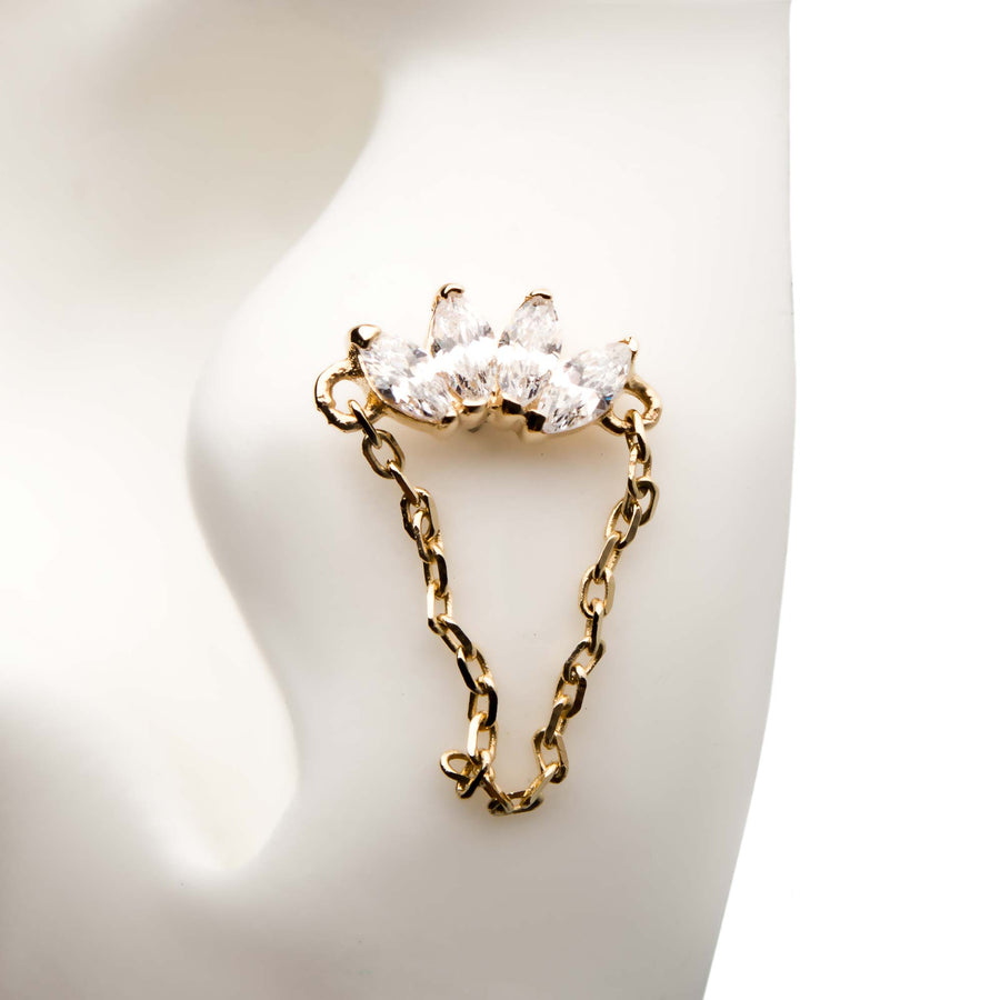 14kt Yellow Gold Threadless Prong Set Clear CZ Marquise Top with Dangling Chain