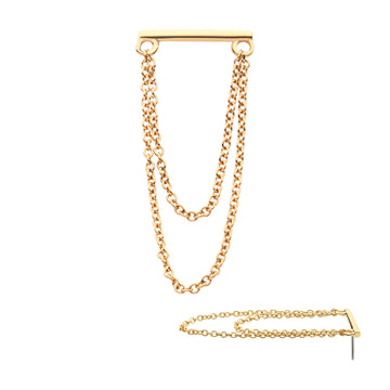 14kt Yellow Gold Threadless Bar Top with 2 Dangling Chains