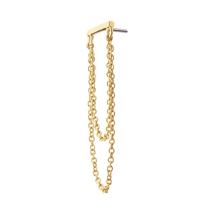 14kt Yellow Gold Threadless Bar Top with 2 Dangling Chains