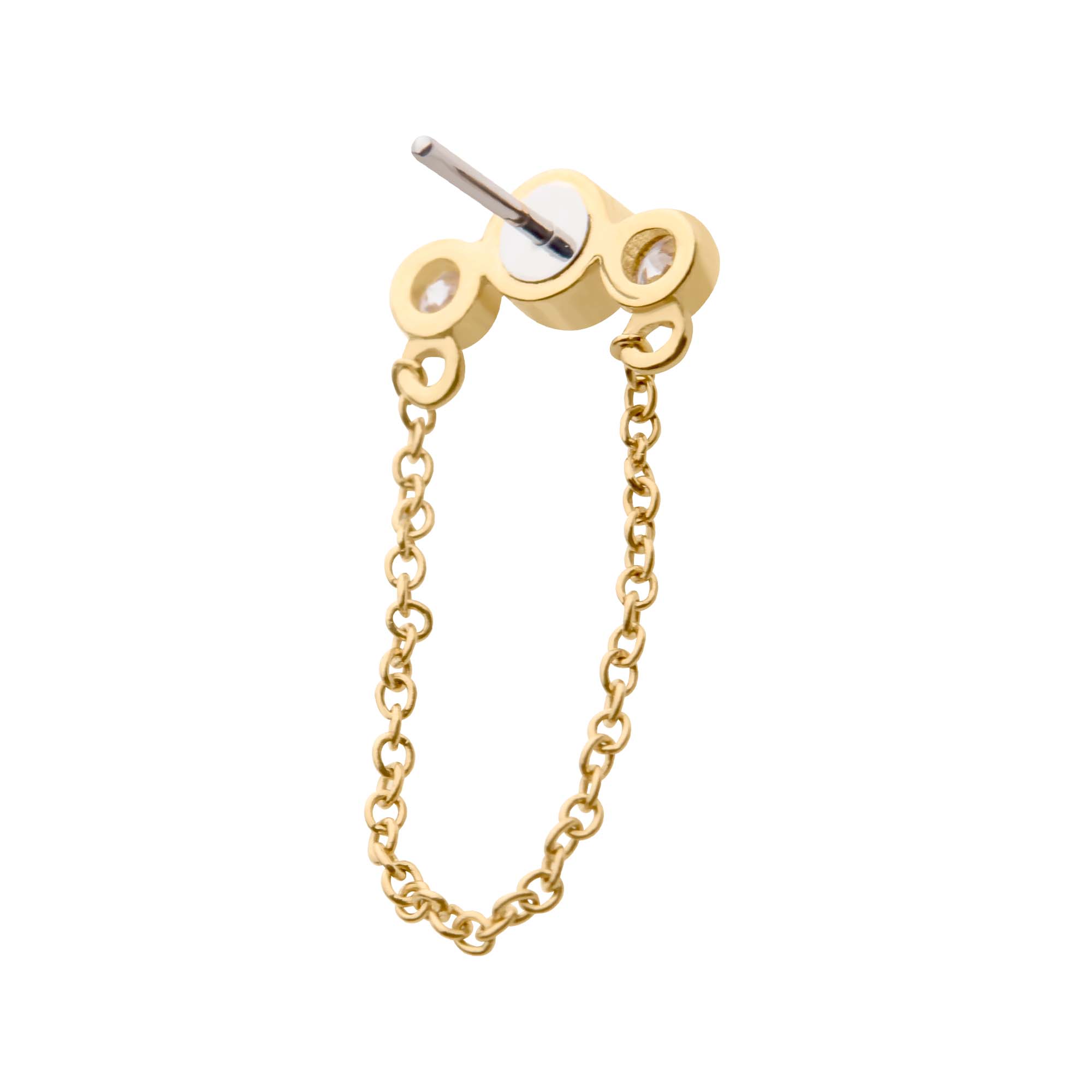 14kt Yellow Gold Threadless Bezel Set CZ 3-Cluster Top with Dangling Chain