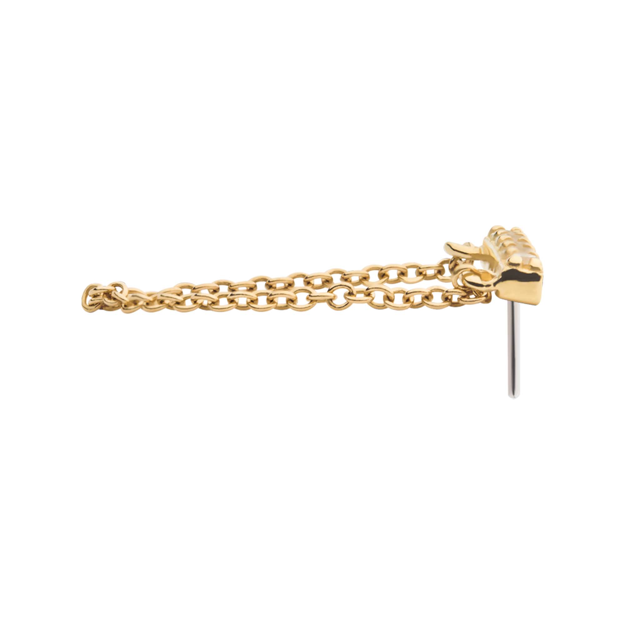 14kt Yellow Gold Threadless 5-Prong Set CZ Bar Top with Dangling Chain