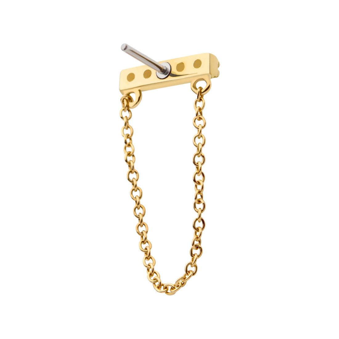 14kt Yellow Gold Threadless 5-Prong Set CZ Bar Top with Dangling Chain