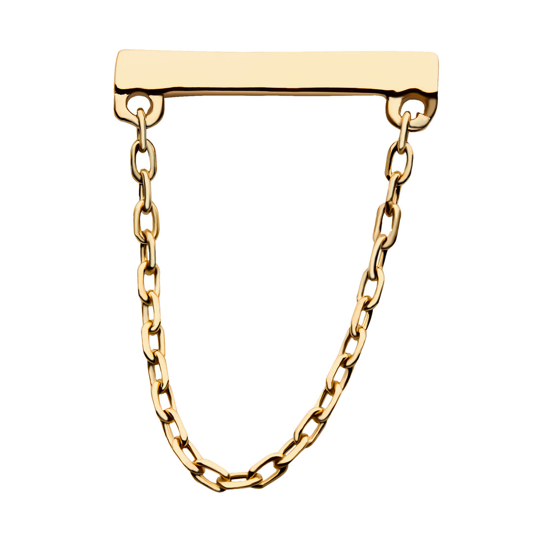 14Kt Yellow Gold Threadless Bar Top with Dangling Chain