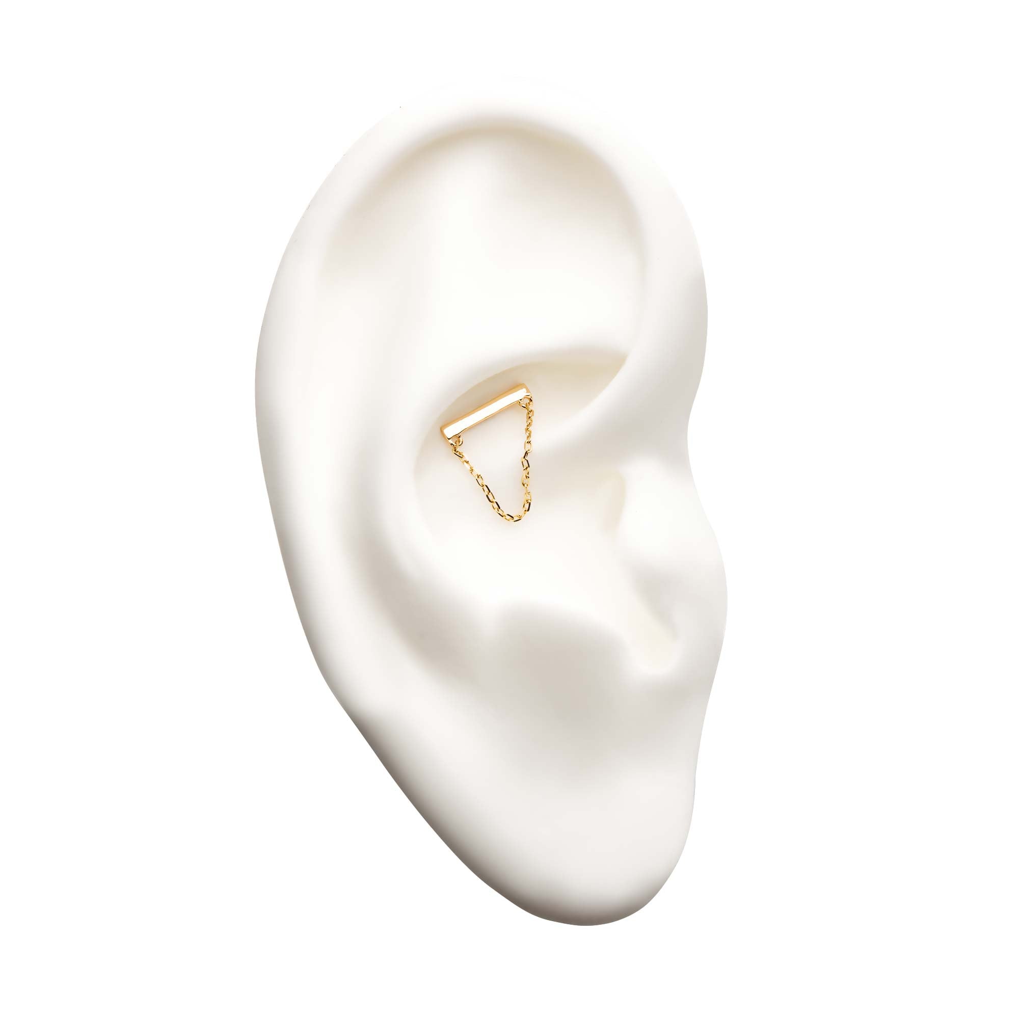 14kt Yellow Gold Threadless Bar Top Dangling Chain