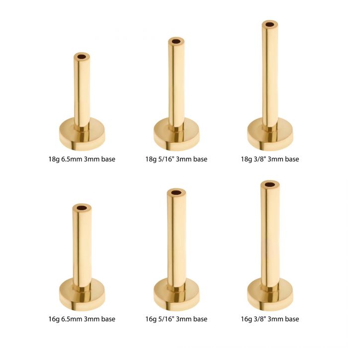 14Kt Gold Threadless Labret with 3mm Base