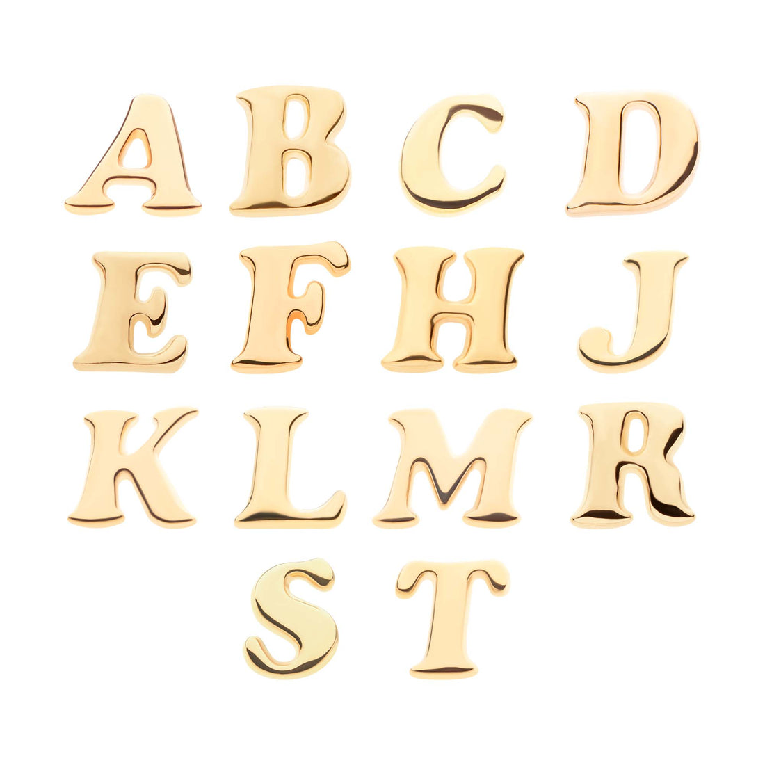 14kt Yellow Gold Threadless Cooper Black Italic Letter Initial Tops
