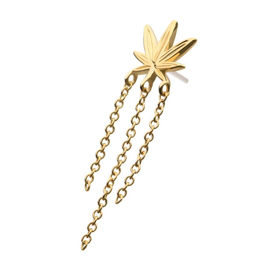 14kt Yellow Gold Threadless Pot Leaf Top Dangle Chains