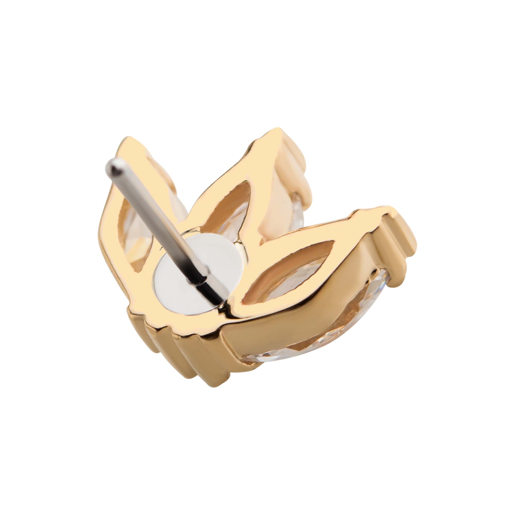 14kt Yellow Gold Threadless Tri-bead Marquise Clear CZ Cluster Top