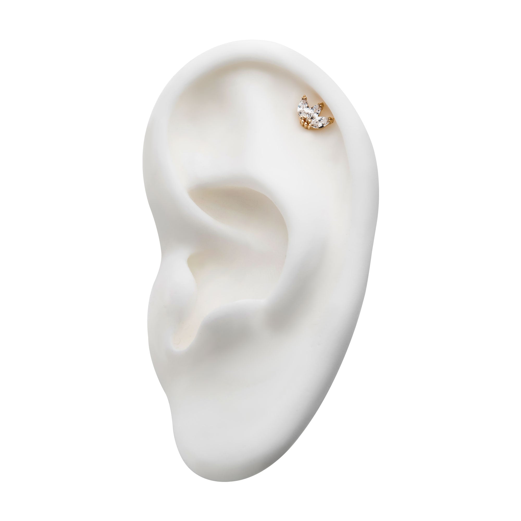 14kt Yellow Gold Threadless Tri-bead Marquise Clear CZ Cluster Top