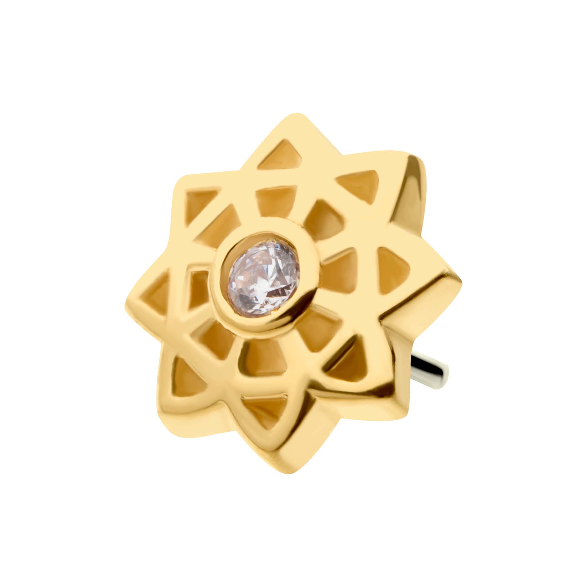 14kt Yellow Gold Threadless CZ Mandala Flower Top