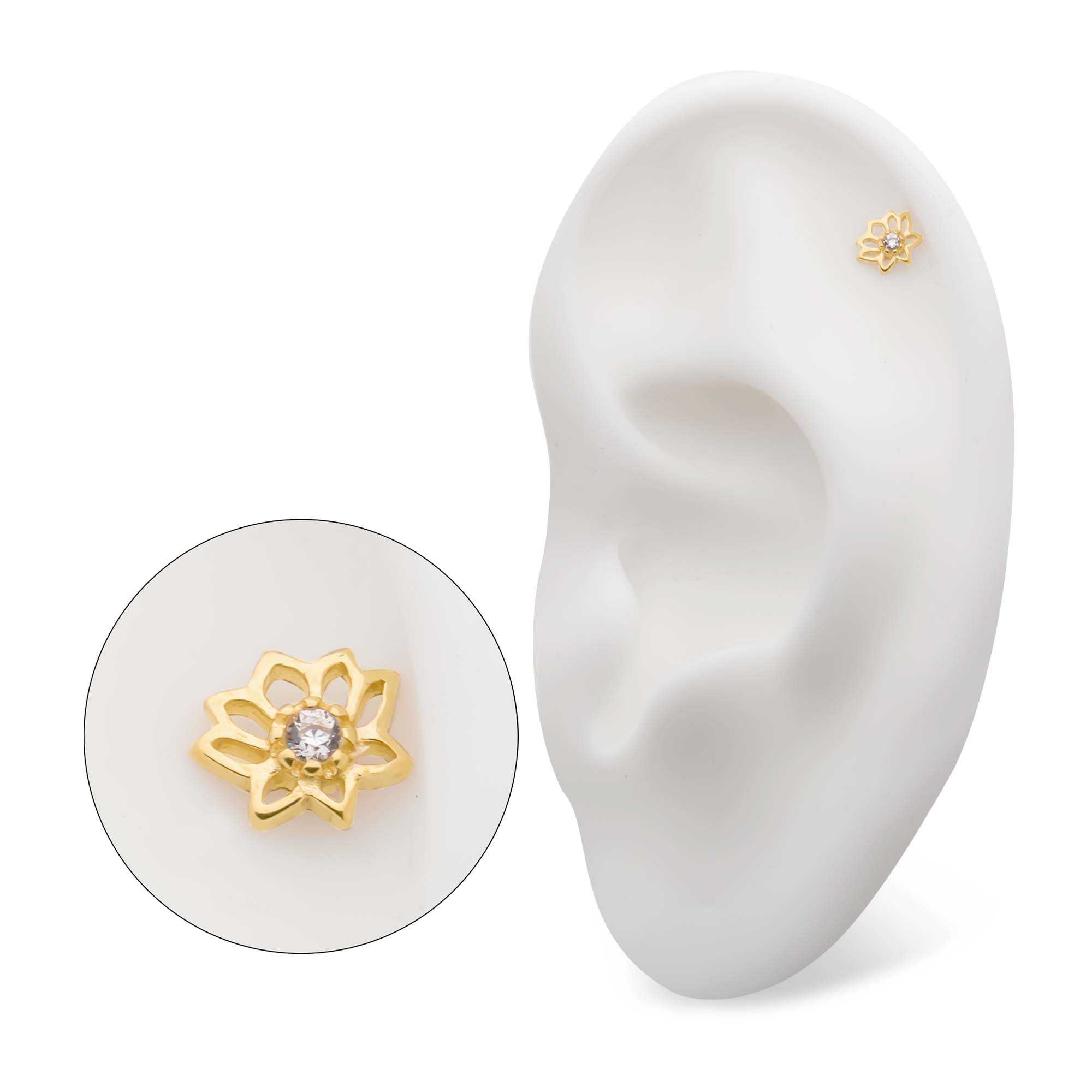 14kt Yellow Gold Threadless CZ Lotus Flower Top