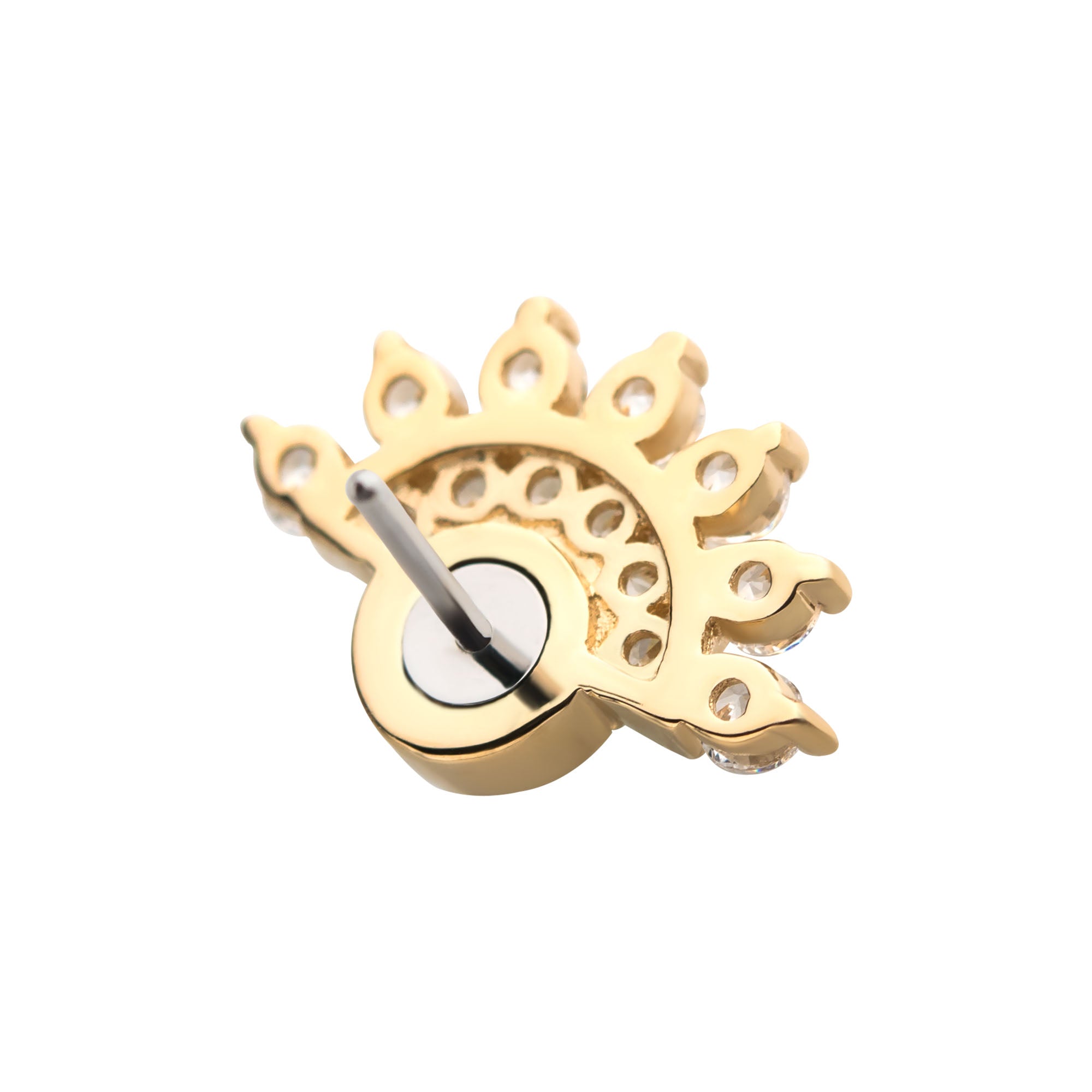 14kt Gold Threadless Bezel White Opalite & Prong Clear CZ Fan Cluster Top