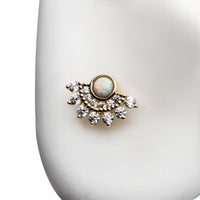 14kt Yellow Gold Threadless Bezel White Synthetic Opal & Prong Clear CZ Fan Cluster Top