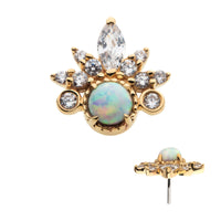 14kt Yellow Gold Threadless White Synthetic Opal, Round & Marquise Clear CZ Tiara Cluster Top
