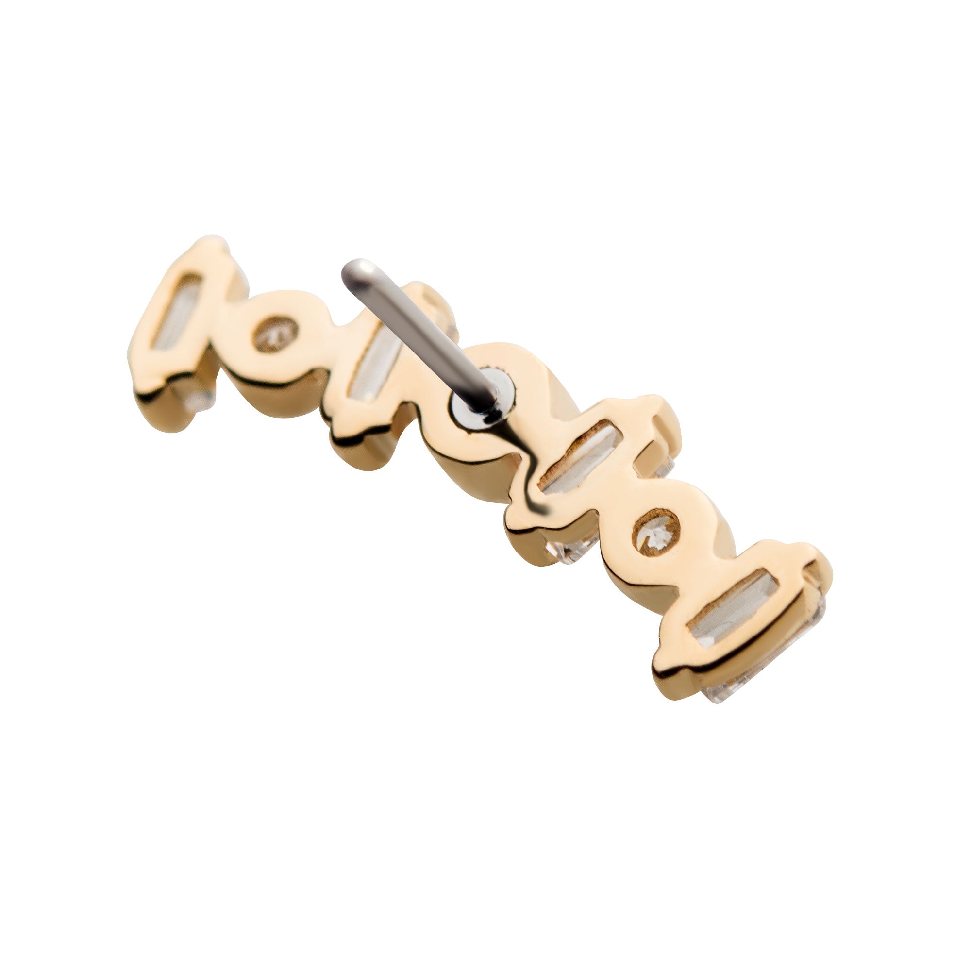 14kt Yellow Gold Threadless Bezel Set Round & Prong Set Baguette Clear CZ Cluster Top