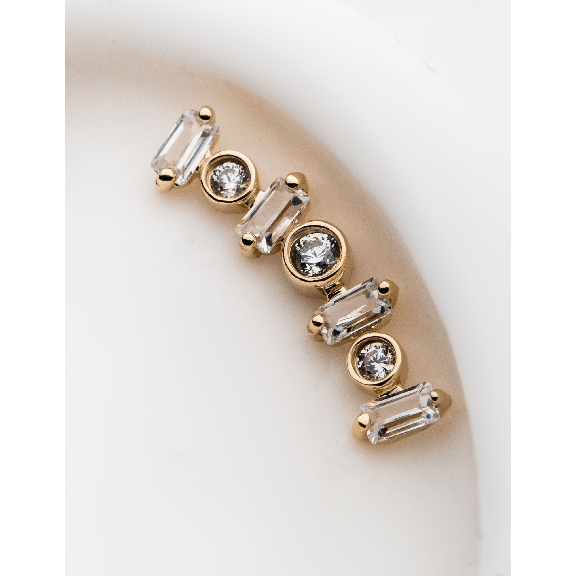 14kt Yellow Gold Threadless Bezel Set Round & Prong Set Baguette Clear CZ Cluster Top