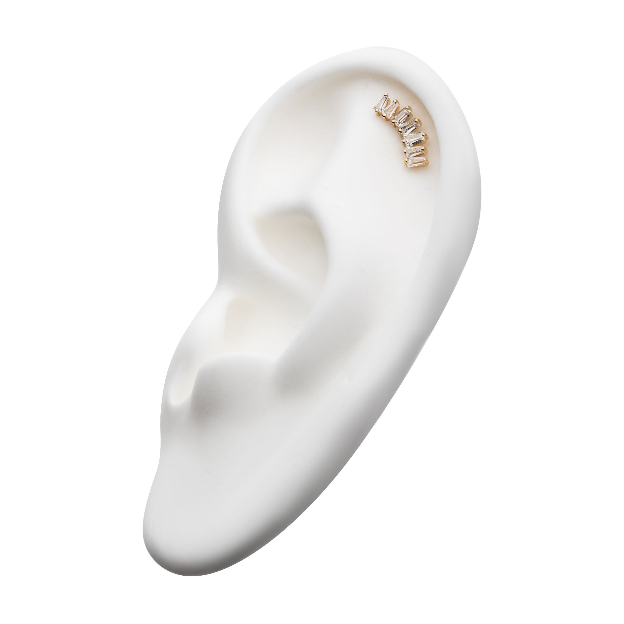 14kt Yellow Gold Threadless Prong Set Tapered Baguette Clear CZ Cluster Top