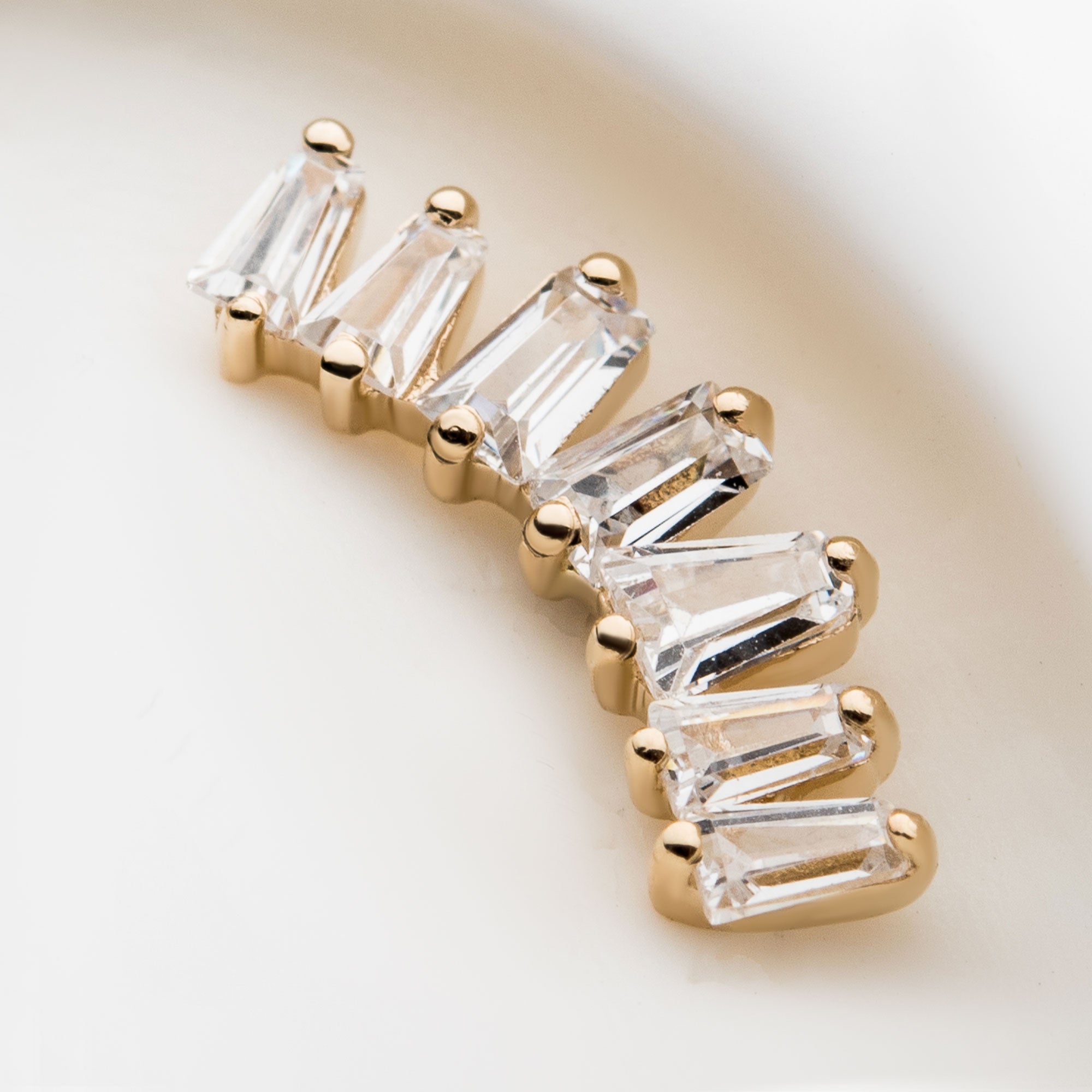 14kt Yellow Gold Threadless Prong Set Tapered Baguette Clear CZ Cluster Top