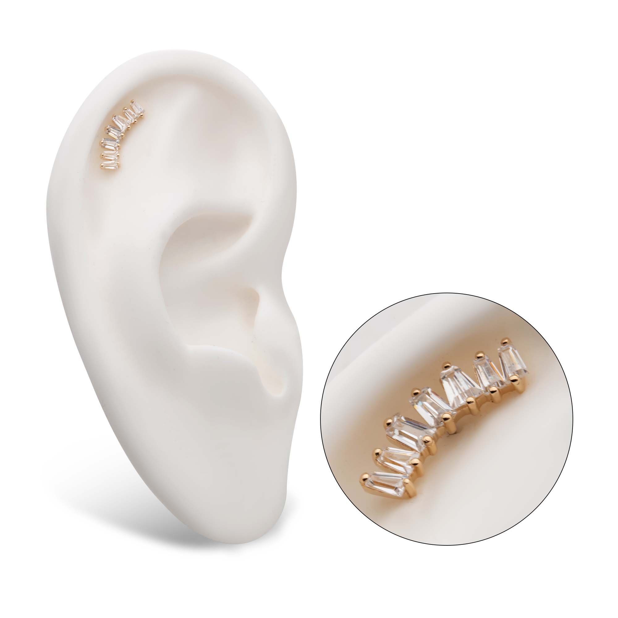 14kt Yellow Gold Threadless Prong Set Tapered Baguette Clear CZ Cluster Top