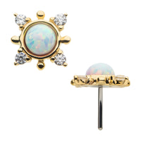 14kt Yellow Gold Threadless White Synthetic Opal, Beads & Round Clear CZ 4-Point Top