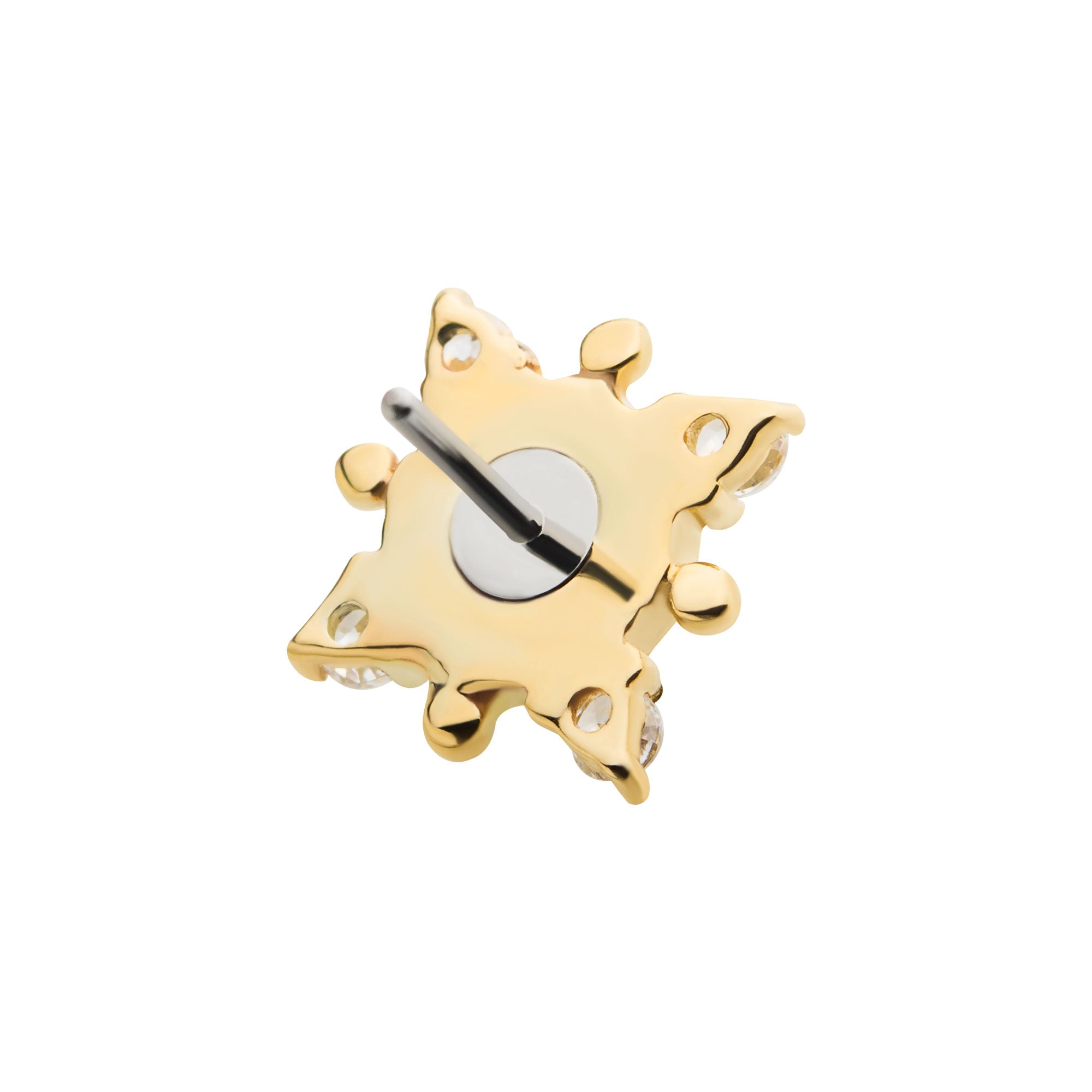 14kt Yellow Gold Threadless White Synthetic Opal, Beads & Round Clear CZ 4-Point Top