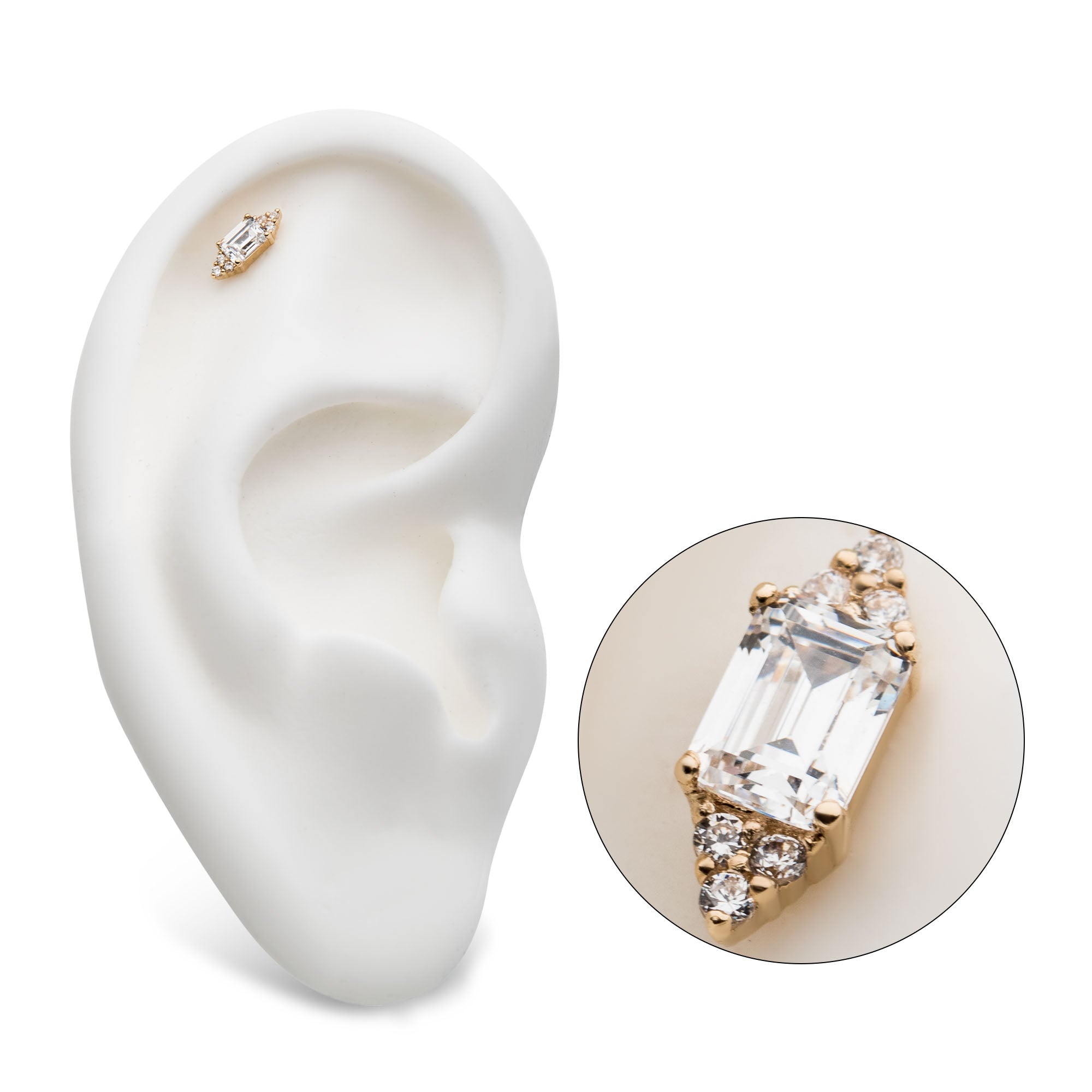 14kt Yellow Gold Threadless Prong Round & Rectangle Clear CZ Hexagon Top