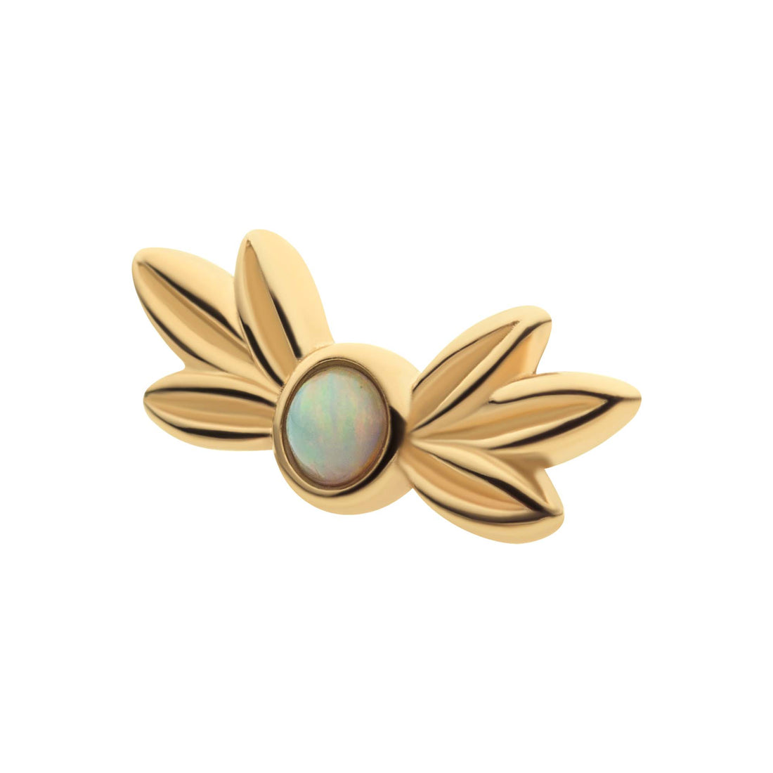 14kt Yellow Gold Threadless White Opal Leaf Top