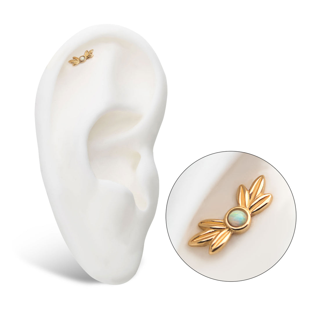 14kt Yellow Gold Threadless White Opal Leaf Top