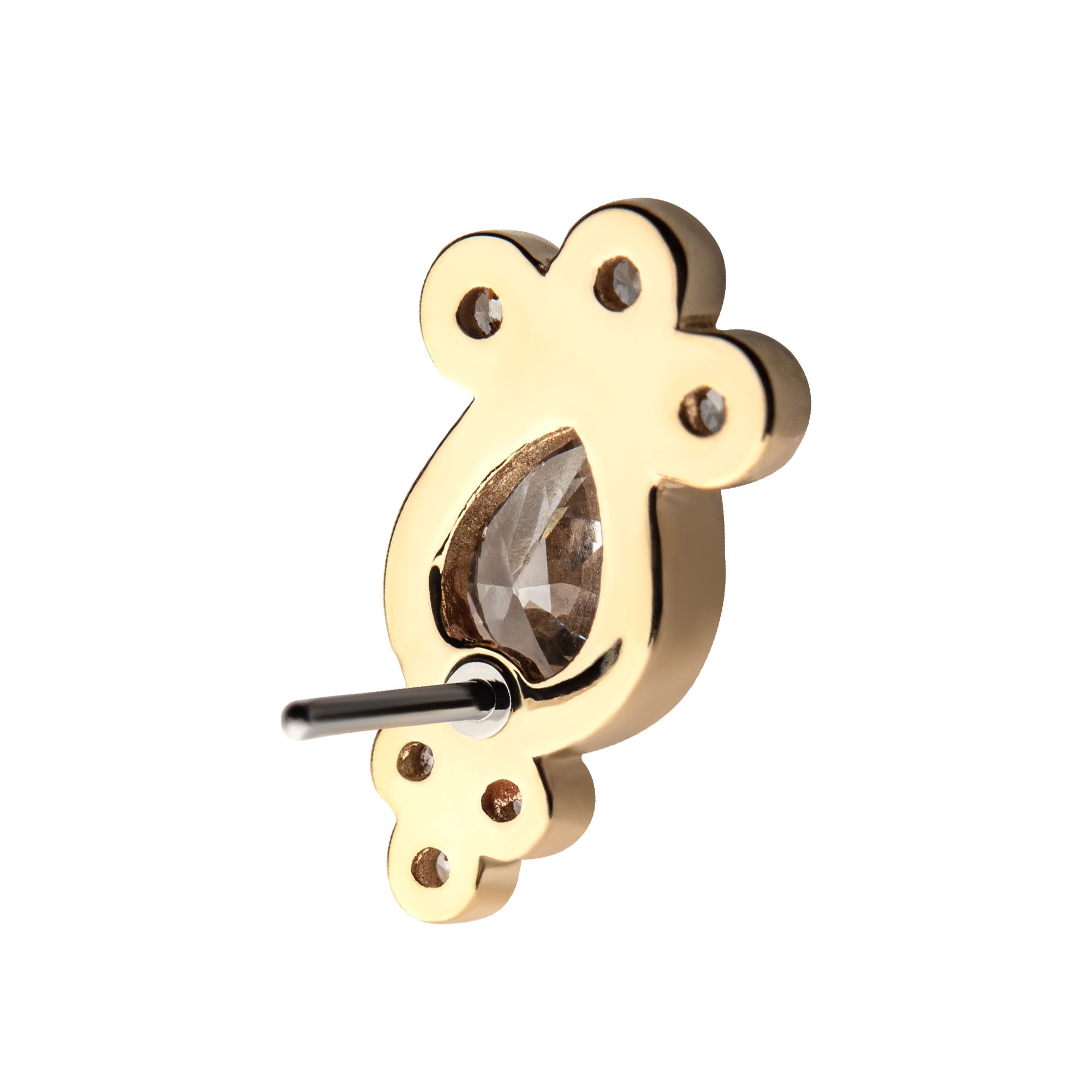 14kt Yellow Gold Threadless Tri-gem Teardrop Clear CZ Top