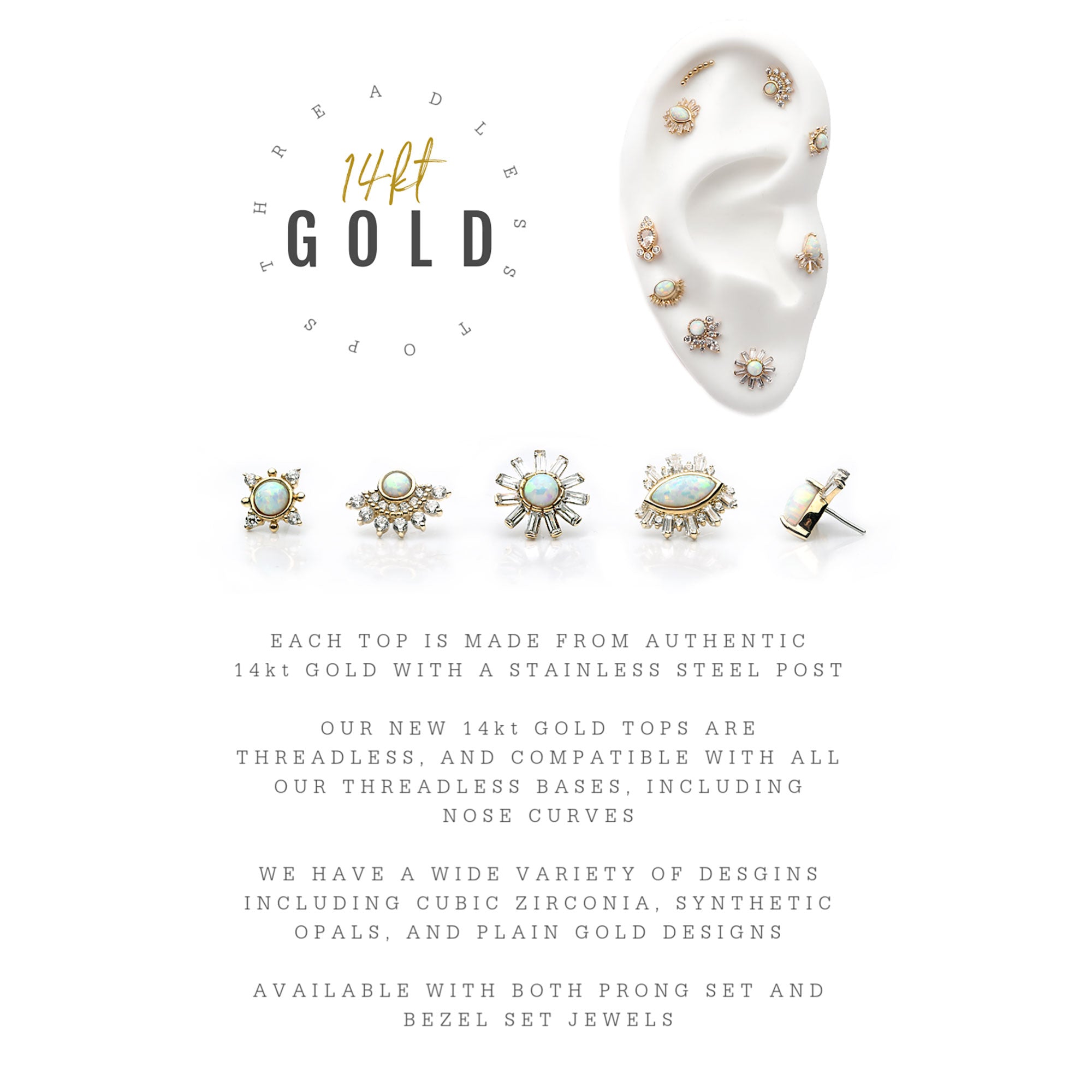 14kt Yellow Gold Threadless Tri-gem Teardrop Clear CZ Top