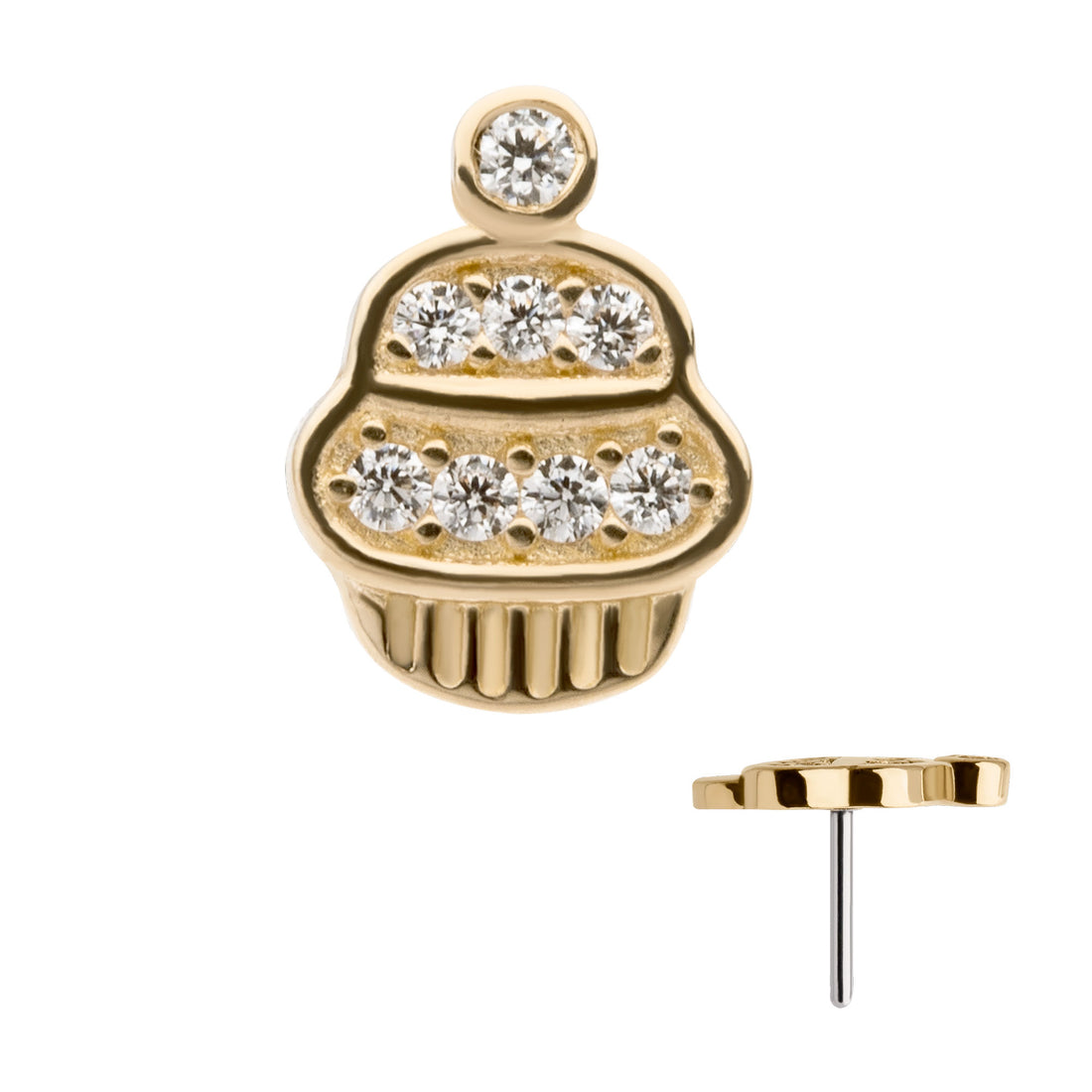 14kt Yellow Gold Threadless CZ Cupcake Top