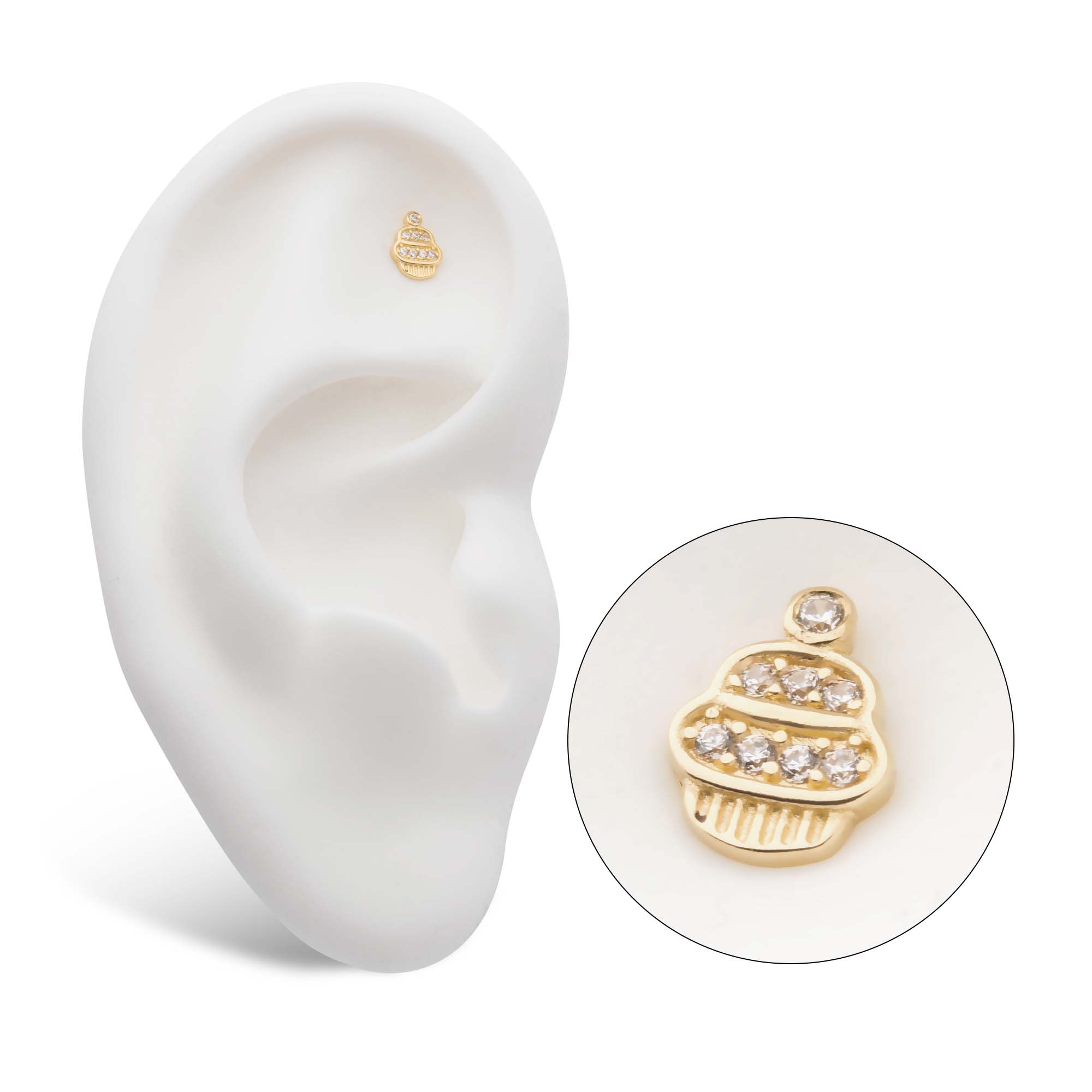 14kt Yellow Gold Threadless CZ Cupcake Top