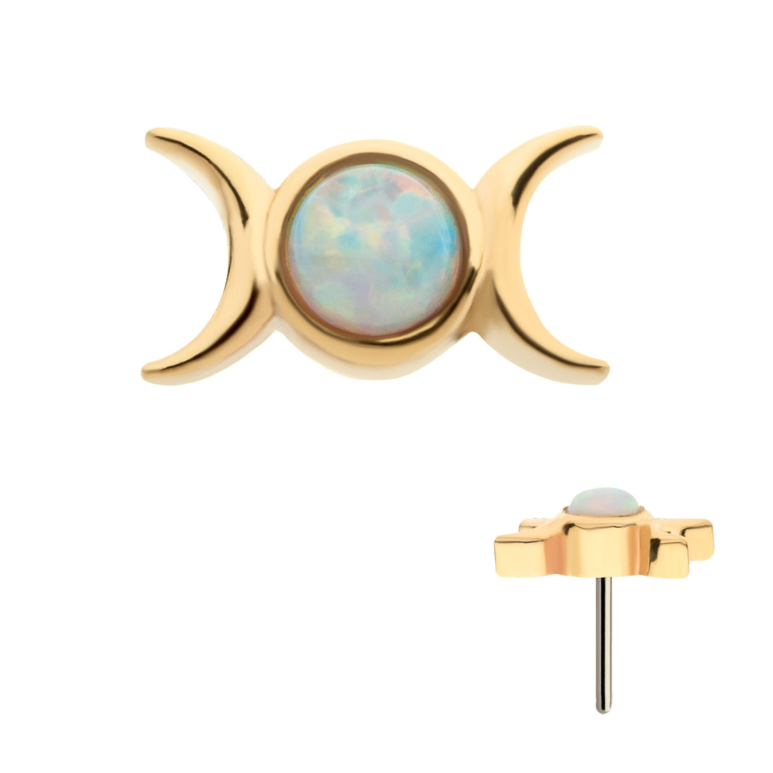 14kt Yellow Gold Threadless Bezel White Opal Triple Goddess Moon Top