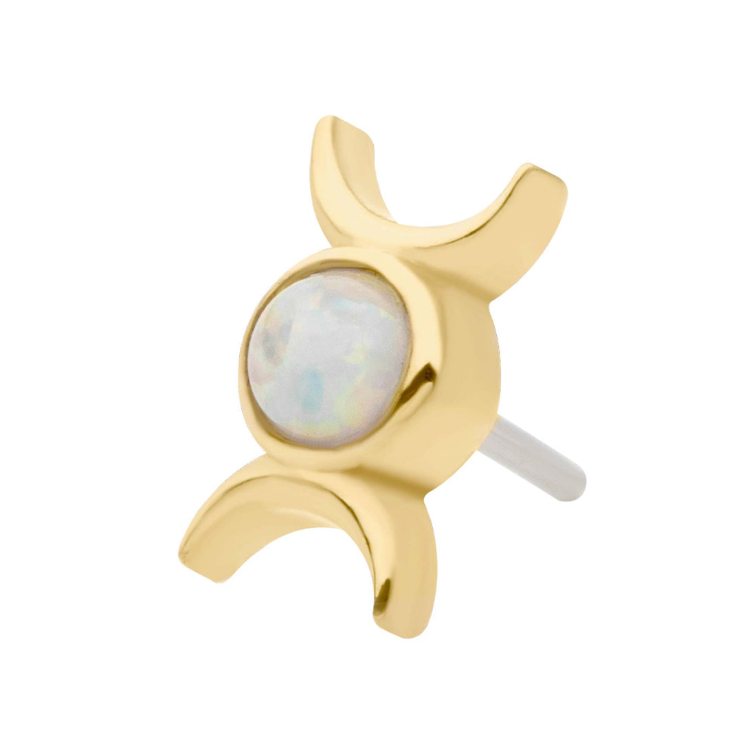 14kt Yellow Gold Threadless Bezel White Opal Triple Goddess Moon Top