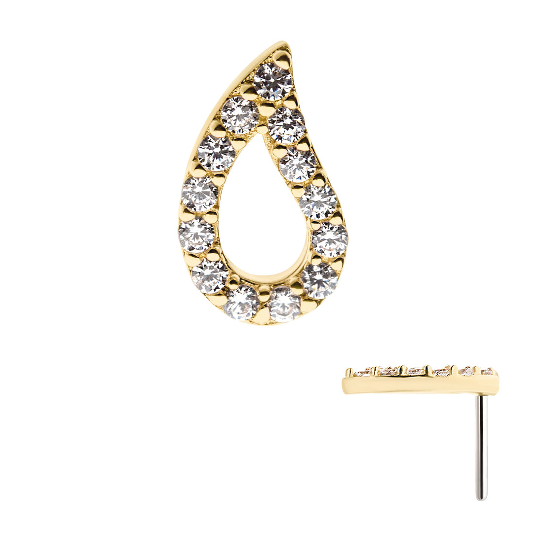 14kt Yellow Gold Threadless with Prong Set CZ Cut Out Teardrop Top
