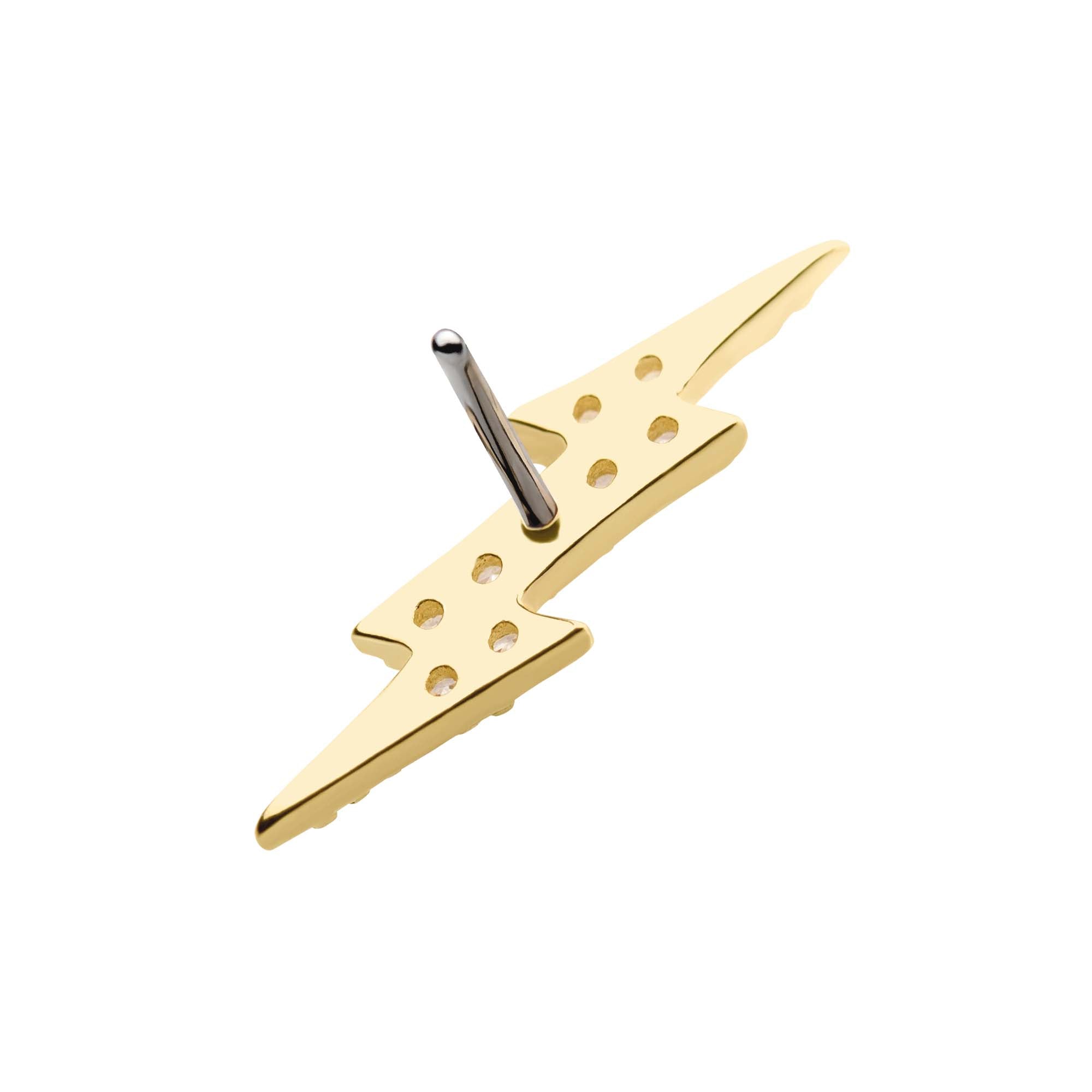 14kt Yellow Gold Threadless Prong Set CZ Lightning Bolt Top