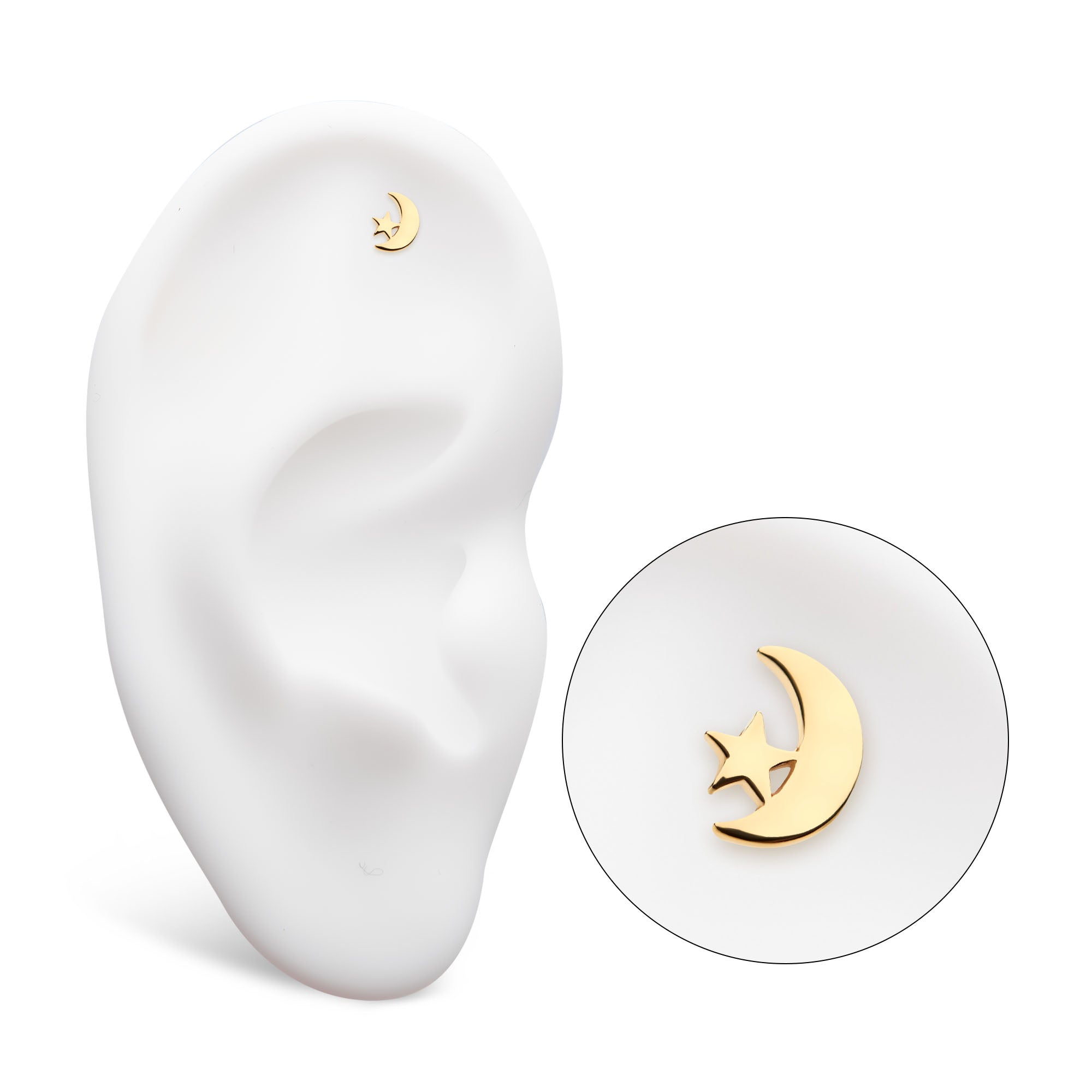 14kt Yellow Gold Threadless Crescent Moon & Star Top