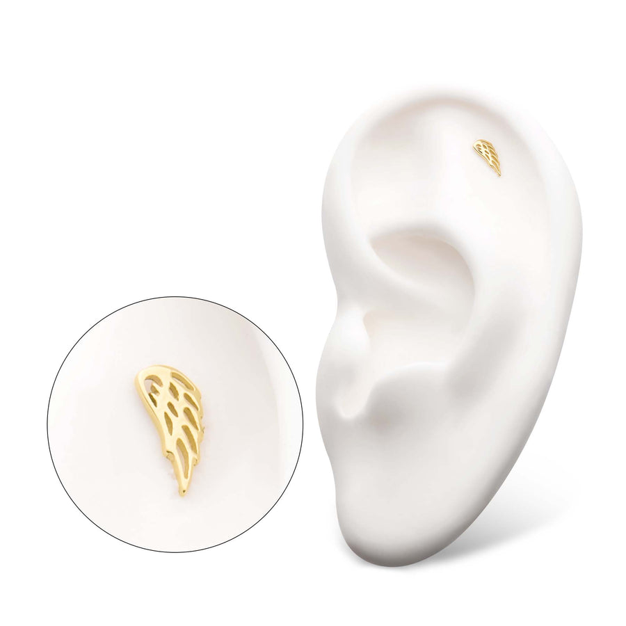 14Kt Gold Threadless with Angel Wing Top (Left Ear)