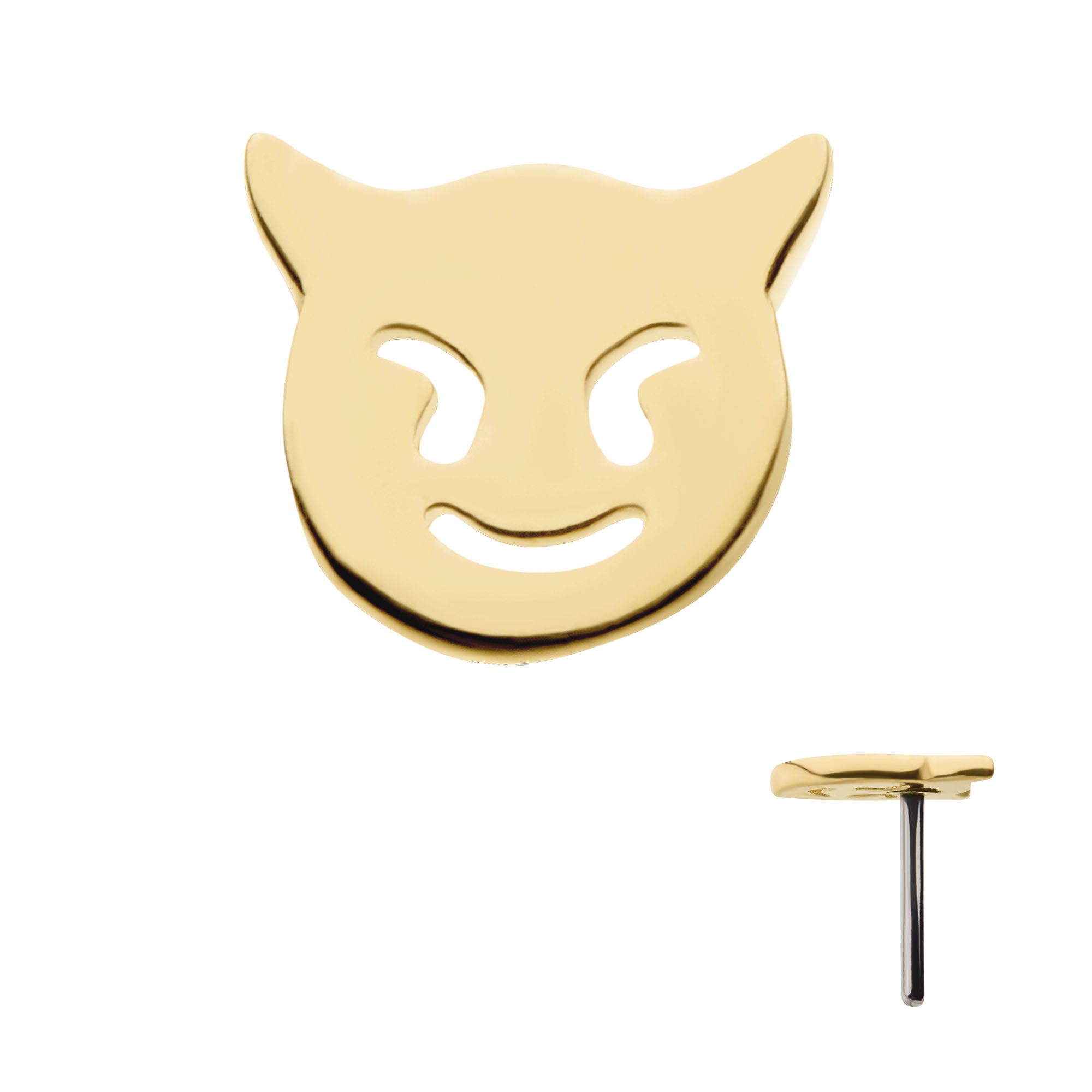 14kt Gold Threadless Cut Out Devil Emoji Top