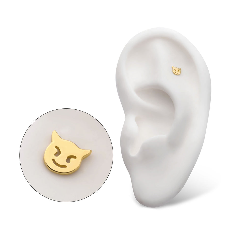 14kt Gold Threadless Cut Out Devil Emoji Top