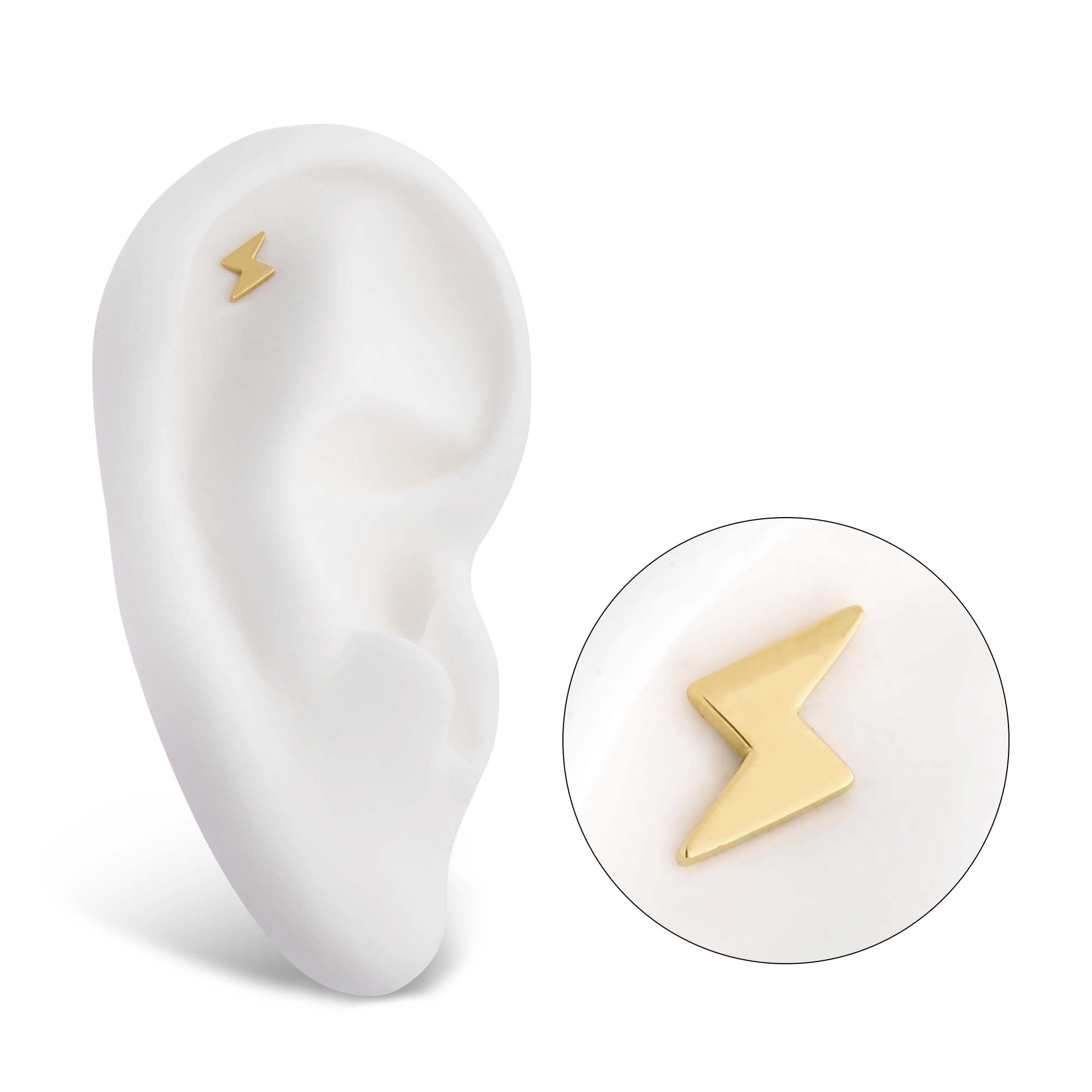 14Kt Gold Threadless with Lightning Bolt Top