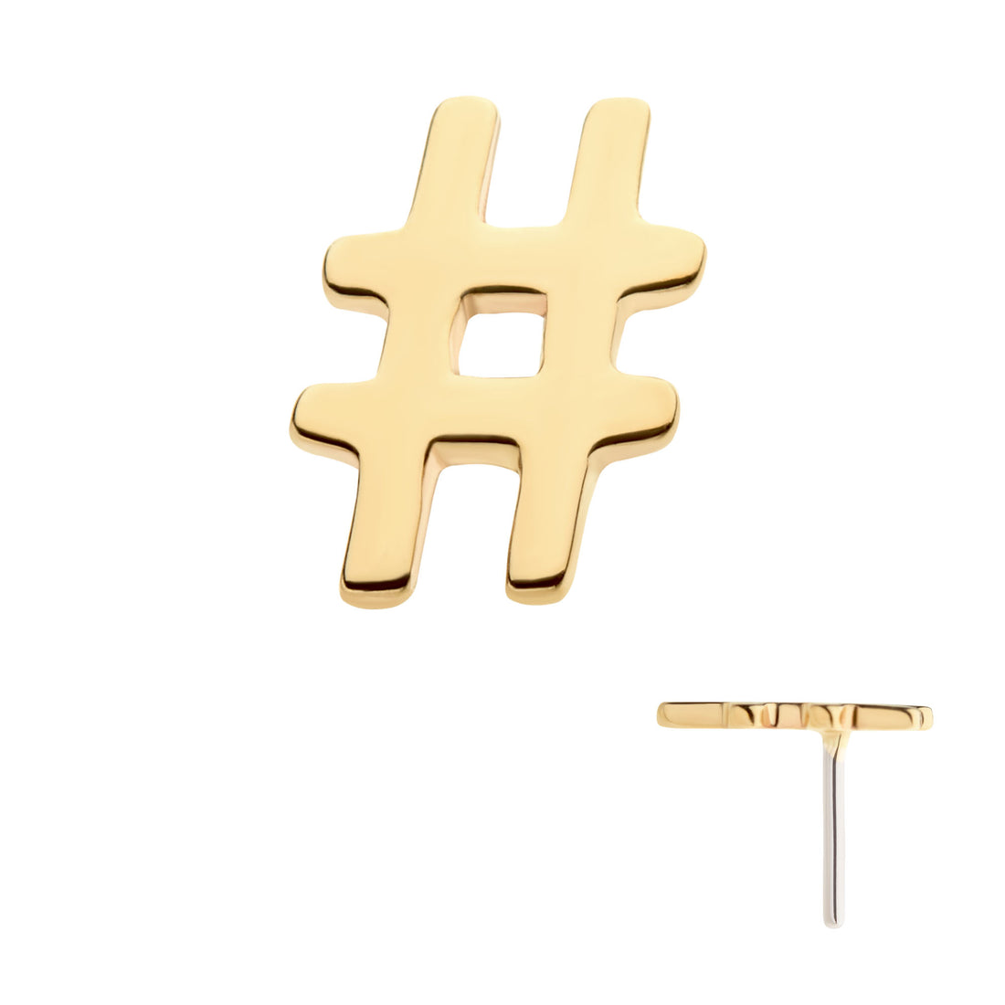 14Kt Gold Threadless with Hashtag Symbol Top