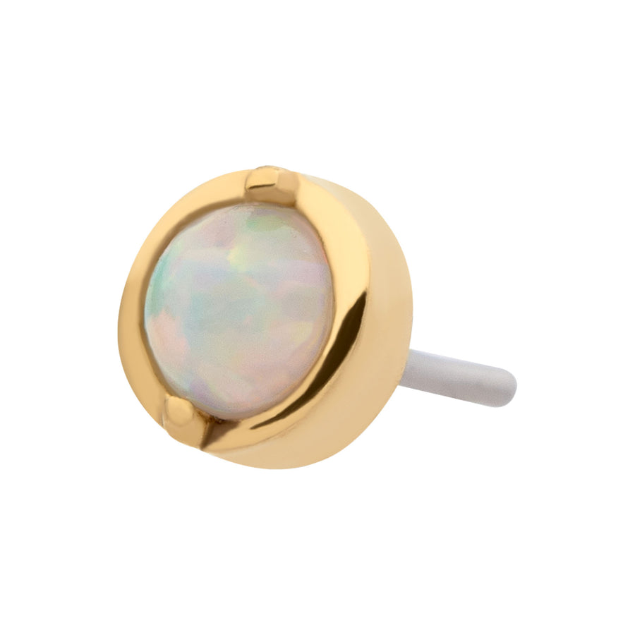 14kt Yellow Gold Threadless 2-Prong Set White Opal Round Top