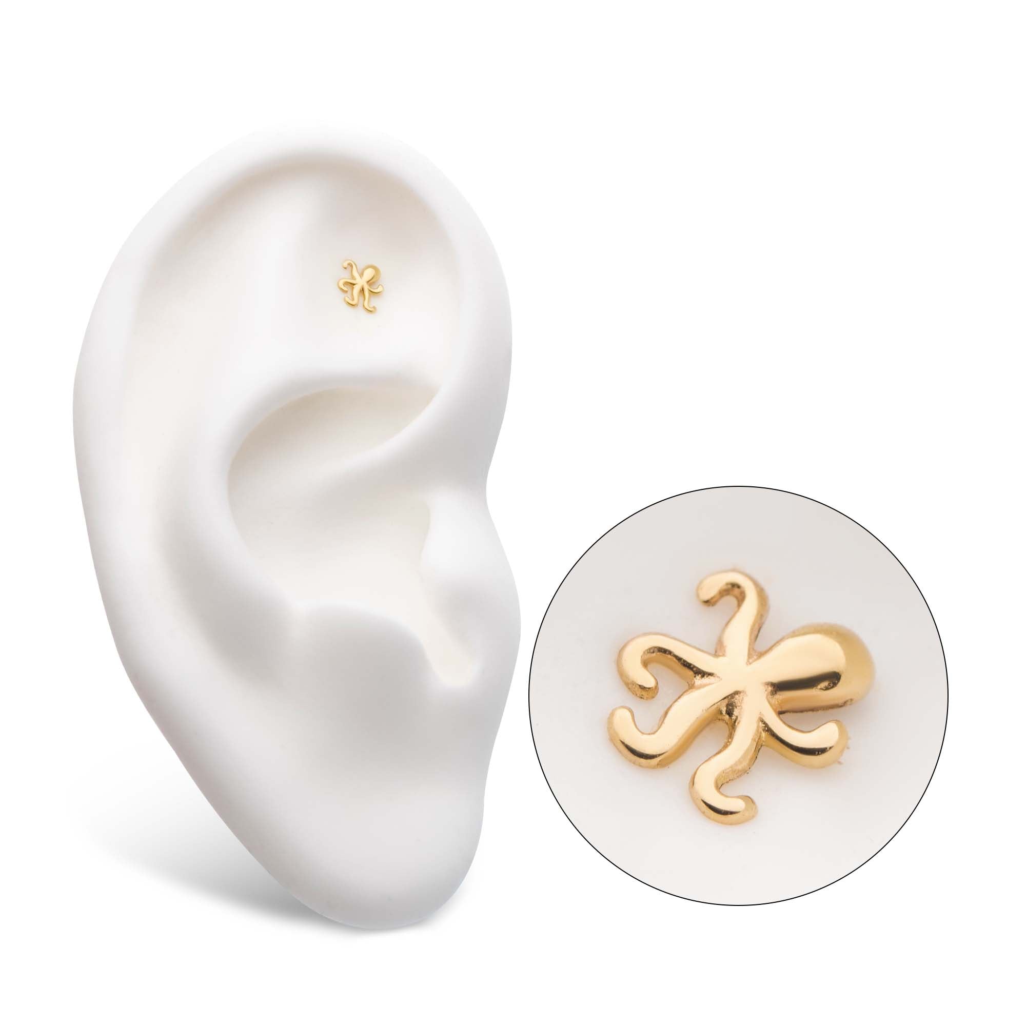 14kt Yellow Gold Threadless Octopus Top